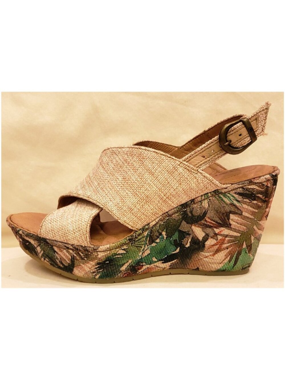 Børn Platform Wedge Slingback Sandals Size 10 Tan/Tropical Floral